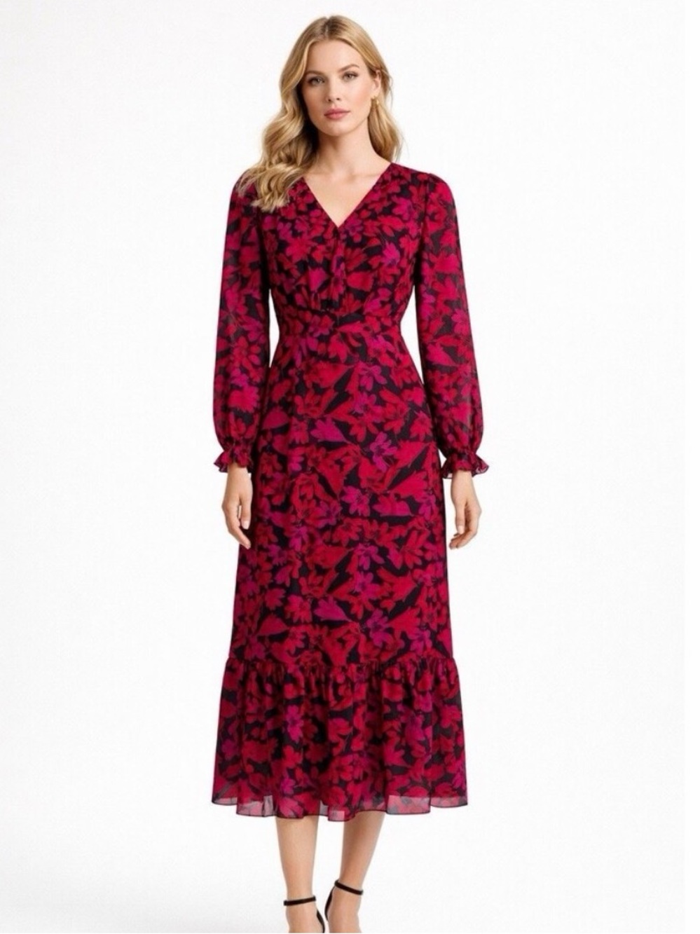 J Crew V-neck tiered ruffle midi dress, Size 10
